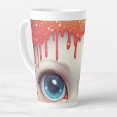 Fantasy Kat Blauwe Ogen Met Druppels Latte Mok (Linkerhoek)