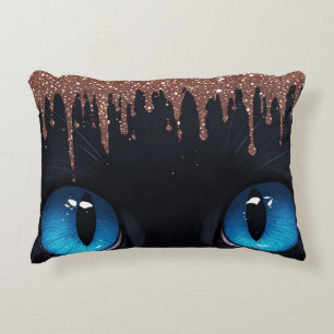 Fantasy Kat Blauwe Ogen Met Rose Goud Drip Accent Kussen