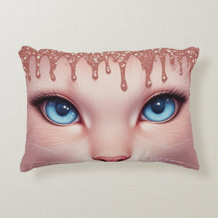 Fantasy Kat Blauwe Ogen Met Rose Goud Druppelend Accent Kussen