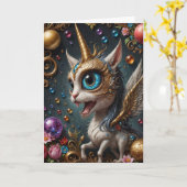 Fantasy kat eenhoorn, verjaardag kaart (Gele Bloem)