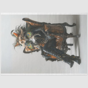 Fantasy kat in leer Peacock Decoupage Tissuepapier