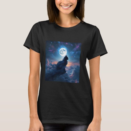 Fantasy Kat Maan Wolken T-shirt (Voorkant)