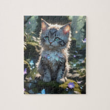 Fantasy Kat met Butterflies Jigsaw Puzzel
