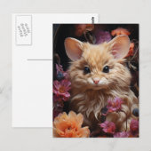 Fantasy Kat Muis in de Bloemen Briefkaart (Voorkant / Achterkant)