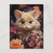 Fantasy Kat Muis in de Bloemen Briefkaart (Voorkant)