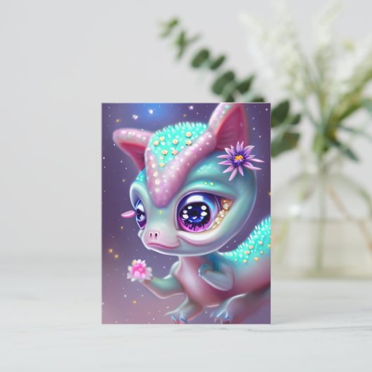 Fantasy Kawaii schattige en schattige baby dinosau Briefkaart (Staand voorkant)