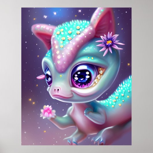 Fantasy Kawaii schattige en schattige baby dinosau Poster (Voorkant)