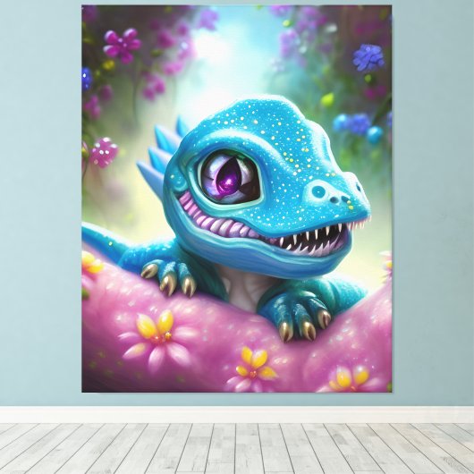 Fantasy Kawaii schattige en schattige baby draak Canvas Afdruk (Insitu (Houten vloer))