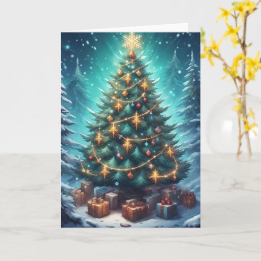 Fantasy Kerstboom Kaart (Gele Bloem)