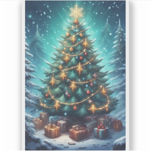 Fantasy Kerstboom Sticker (Voorkant)