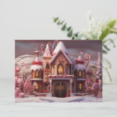 Fantasy Kersthuis met Snoepjes 3  Feestdagenkaart (Staand voorkant)