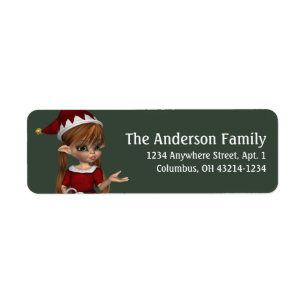 Fantasy Kerstmis Elf Adres Label - rood haar