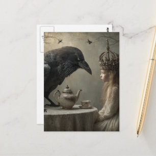 Fantasy Kind een Koninklijke Raven Theepartij Retr Briefkaart