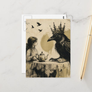 Fantasy Kind een Koninklijke Raven Theepartij Romm Briefkaart