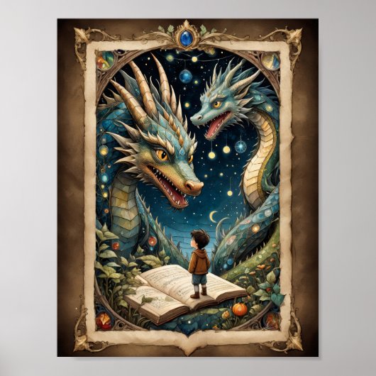Fantasy kind en draken boeken poster (Voorkant)