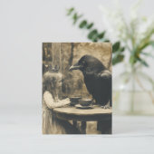 Fantasy Kind en Raven Tea Party in Sepia Briefkaart (Staand voorkant)