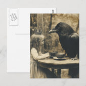 Fantasy Kind en Raven Tea Party in Sepia Briefkaart (Voorkant / Achterkant)