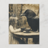 Fantasy Kind en Raven Tea Party in Sepia Briefkaart (Voorkant)