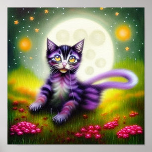 Fantasy kitten en maan poster