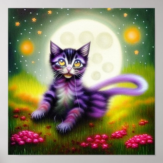 Fantasy kitten en maan poster (Voorkant)