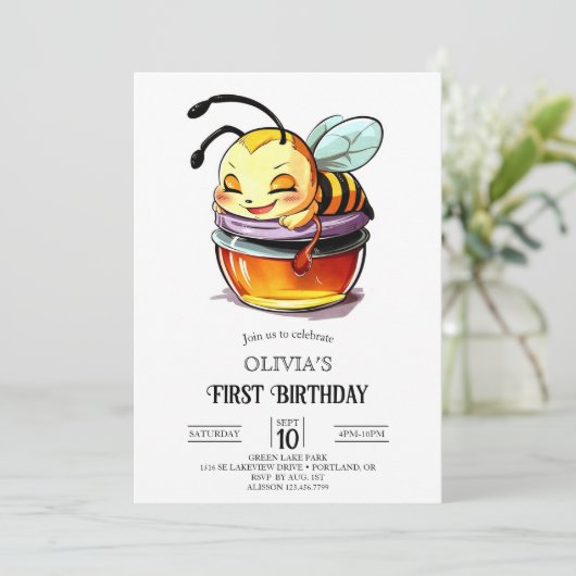 Fantasy Kleurrijke Digitale Bij 1e Verjaardag Kaart (Staand voorkant)