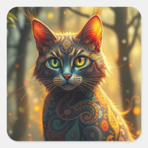 Fantasy Kleurrijke Kat Stickers