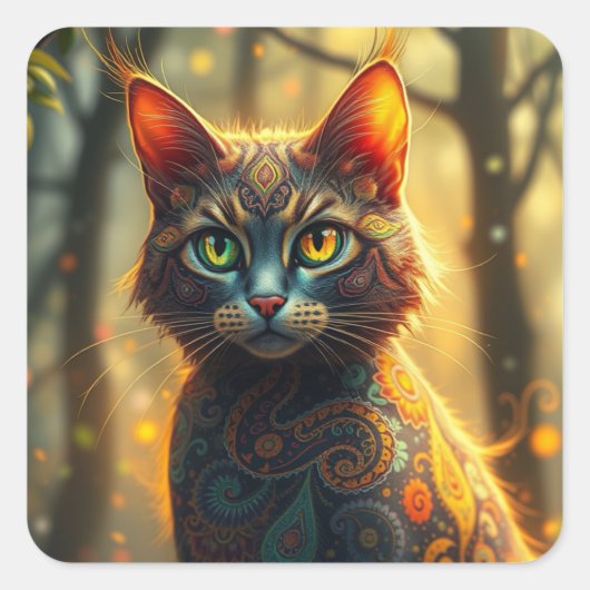 Fantasy Kleurrijke Kat Stickers (Voorkant)