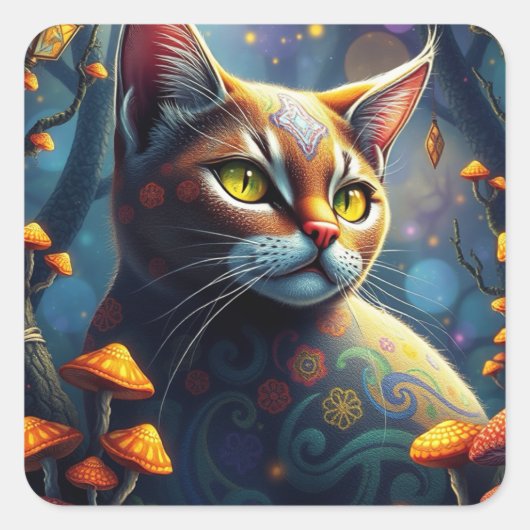 Fantasy Kleurrijke Kat Stickers (Voorkant)