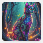 Fantasy Kleurrijke Kat Stickers (Voorkant)