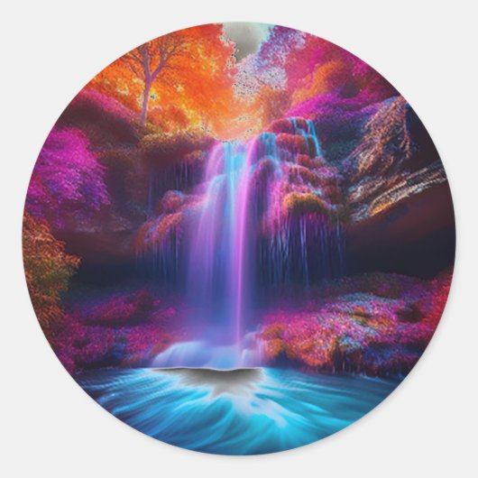 Fantasy kleurrijke waterval ronde sticker (Voorkant)