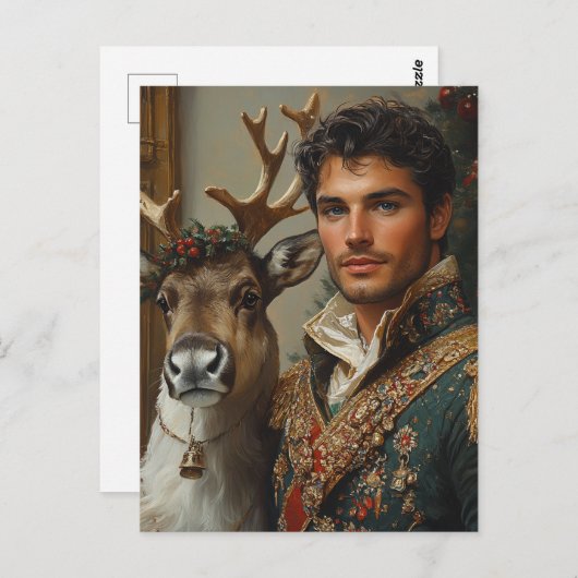Fantasy Knap man en rendier kerst Briefkaart (Voorkant / Achterkant)