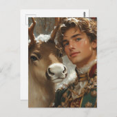 Fantasy Knappe blonde man en rendier kerst Briefkaart (Voorkant / Achterkant)