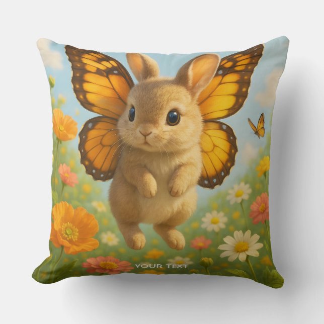 Fantasy Knuffel Konijn Bloemen Vleugels Kussen (Voorkant)