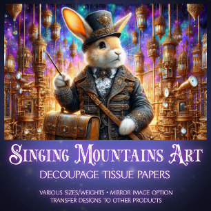 Fantasy Konijn Mechanische Steampunk Decoupage Tissuepapier