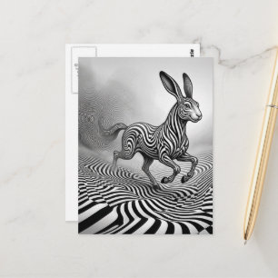 Fantasy Konijn Paard Wezen Zwart Wit Op-art Briefkaart