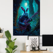 Fantasy Konijn Spelen Gitaar Poster (Thuiskantoor)