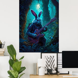 Fantasy Konijn Spelen Gitaar Poster
