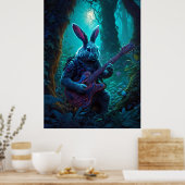 Fantasy Konijn Spelen Gitaar Poster (Keuken)