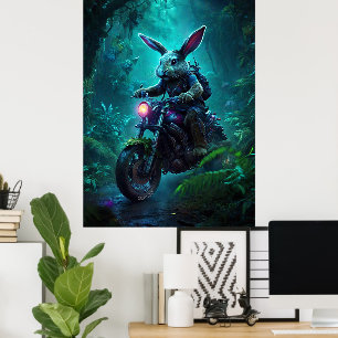 Fantasy konijntje in motorfiets poster