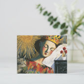 Fantasy Koningin en Haar Kat in Bed Briefkaart (Staand voorkant)