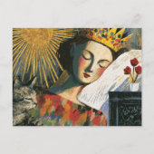 Fantasy Koningin en Haar Kat in Bed Briefkaart (Voorkant)