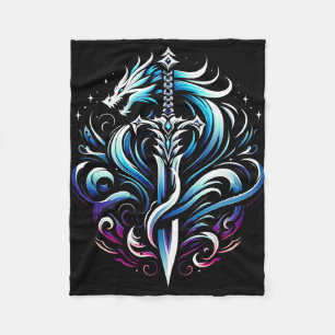 Fantasy krijger mystieke drakenzwaard vlam fleece deken