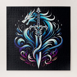 Fantasy krijger mystieke drakenzwaard vlam legpuzzel