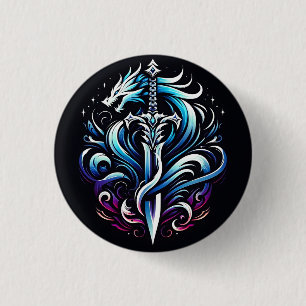 Fantasy krijger mystieke drakenzwaard vlam ronde button 3,2 cm