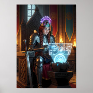 Fantasy krijgerprinses gamer meisje kunst poster