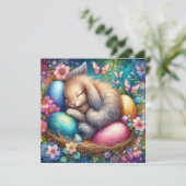 Fantasy Kunst Aquarel Konijn Paasei Bloemen Feestdagenkaart (Staand voorkant)