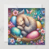 Fantasy Kunst Aquarel Konijn Paasei Bloemen Feestdagenkaart (Voorkant)