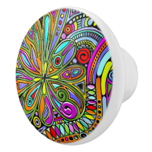 Fantasy-kunst schetsen - Abstracte bloemen 1 Keramische Knop