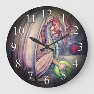 Fantasy-kunst-wandklok 'Draken zitplaats' Grote Klok
