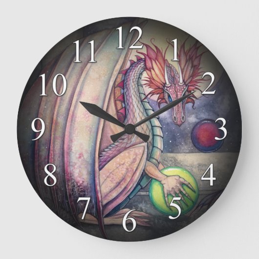 Fantasy-kunst-wandklok 'Draken zitplaats' Grote Klok (Voorkant)